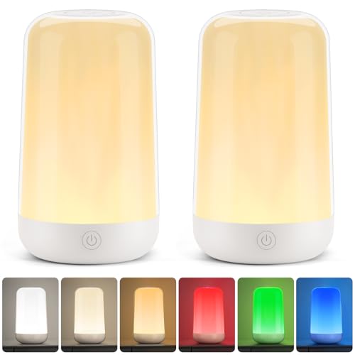 FRIDEKO HOME 2 Pack RGB Touch Bedside Lamp for Nightstand, 3 Color Temperatures Rechargeable Battery Night Light, Dimmable...