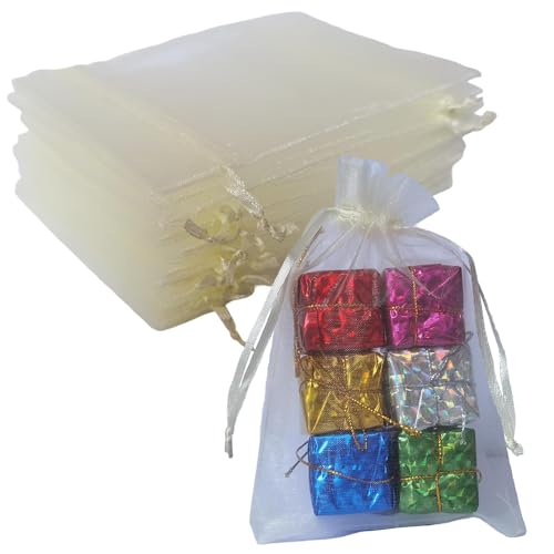 4x6 inch Organza Gift Bags with Drawstring for Jewelry,Candy,50 Count Ivory Sheer Fabric Clear Mesh Wrap Pouches Sachet fo...