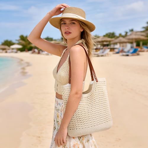 Sightor Crochet Beach Bag, Woven Tote Bag Summer Boho Bag Travel Casual Shoulder Bag for Summer Vacation