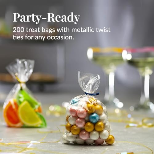 Prestee 200 Pack Clear Cellophane Bags for Favors - Transparent Goodie Bags for Birthday Party, 6x10 Inch Clear Bag with ...