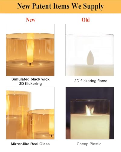 ANGELLOONG Gold Candles for Bathroom Decor, Glass Flameless Candles with Remote, Battery Operated LED Pillar Fake Candles ...