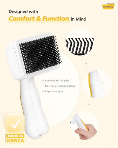 PETHROOM Self-Cleaning Slicker Brush for Dogs & Cats – Gentle Grooming & Deshedding Tool, Removes Mats & Tangles, Skin-Fri...