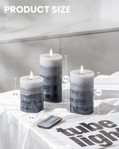 Stmarry Distressed Gradient Gray Flameless Candles with Remote and Timer, Real Wax Made LED Pillar Candles Battery Operate...