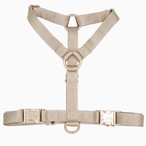 Nylon No Pull Dog Harness with Gold Metal Buckles,Easy Walking and Training Dog Harness (Tan, S)