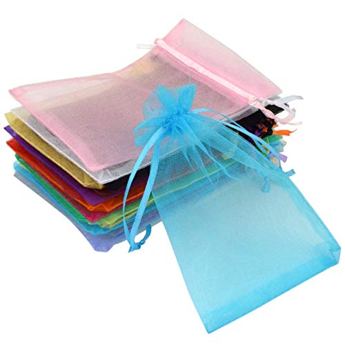 Tojwi 50pcs Organza Bags-Mix Color 3.54''x4.33''(9x11cm) Satin Drawstring Organza Pouch Wedding Party Favor Gift Bag Jewel...