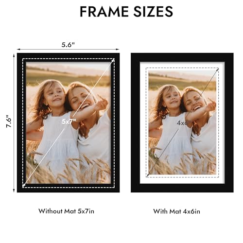 Hongkee 5x7 Picture Frame, Made of Solid Wood with Real Glass, Display Pictures 4x6 with Mat or 5 x 7 without Mat - Wall a...