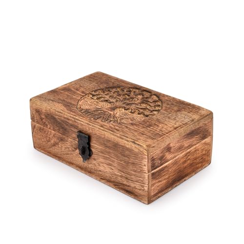 Samhita Handmade Mango Wood Tree of Life Engraving Beautifully Keepsake Box Jewellery Organiser Unique Gift Ideas for Men...