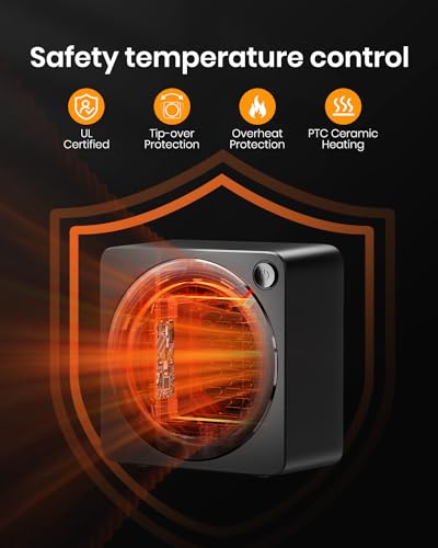 Gaiatop Mini Space Heater, Lightweight PTC Ceramic Fast Heating 500W Energy Efficient for Indoor Use, Overheating & 45° Ti...