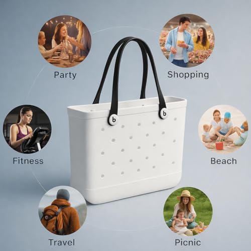 Waterproof Beach Bag Large Tote for Women 15x12x5 - Pool Travel Bag with Free Gift Charm, Sand Resistant EVA Beach Tote Ba...
