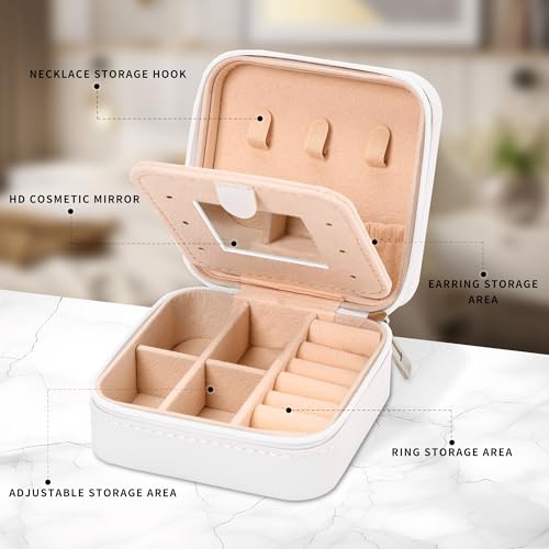 Neveika Jewelry Box with Mirror,Small Jewelry Organizer Box，Travel Jewelry Case for Women，Gift Jewelry Boxes for Female Gi...