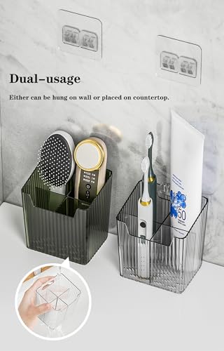Set Of 2 Storage Organizer Bins Wall Mounted Shower Caddy, Bathroom shelves Stackable Clear Plastic Toothbrush Holder Adhe...