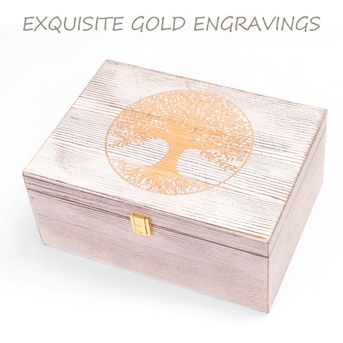 Tree of Life Larger Wooden Memory Keepsake Boxes With Hinged Lids and a photo frame inside the lid - Decorative Storage Bo...