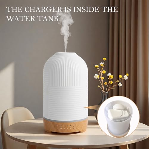 200ml Ultrasonic Essential Oil Diffuser,Aromatherapy Diffuser with 9 Color,2h/4h/6h Time,Ceramic Diffuser Oil Machine,Auto...