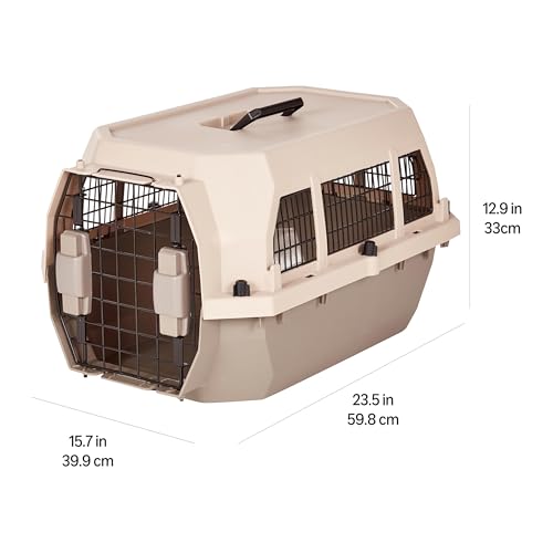 Amazon Basics Hard-Sided Dog and Cat Kennel, Single-Door Travel Pet Carrier with Metal Wire Ventilation, 23.6"L x 15.7"W x...