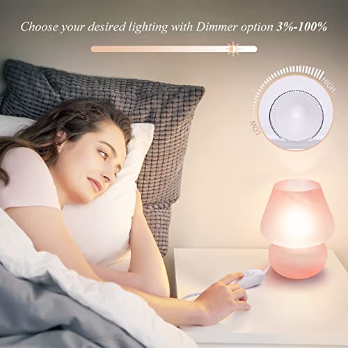 ONEWISH Mushroom Lamp Cute Table Lamp for Bedroom Nightstand Soft Light Pink, Small Glass Nightlight Stepless Dimmable Des...