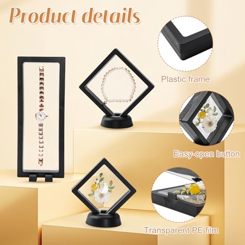 WCHOSOZH 36Pcs 3D Floating Display Case, Floating Coin Display Stand Holder with Base, Transparent PE Film Jewelry Storage...