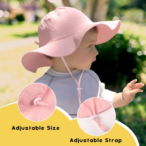 HONGTEYA Baby Sun Hat Toddler Girl Beach Hat Sun Protection Adjustable Outdoor Summer Wide Brim Bucket Hat for Infant Kids