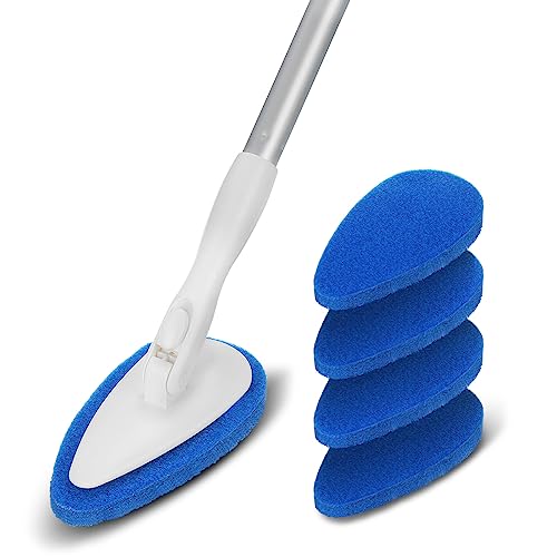 Qaestfy Shower Bathtub Tub Tile Scrubber Cleaning Brush with 51'' Handle, 5 Non-Scratch Scouring Pads, Adjustable Long Han...