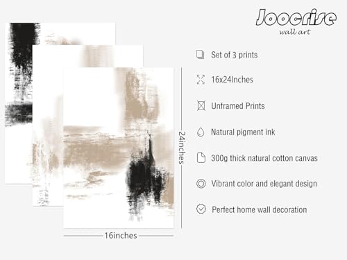 Joocrise Beige Abstract Wall Art Painting Set of 3 Neutral Canvas Wall Art Prints Black Beige Modern Wall Decor Minimalist...