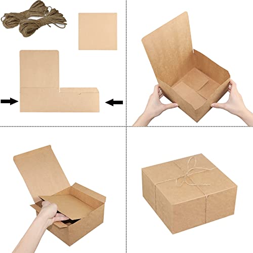 Xxcxpark 16 PCS Brown Kraft Gift Boxes 8x8x4 Inches, Decorative Party Favor Kraft Paper Gift Packaging Box with Lid for DI...