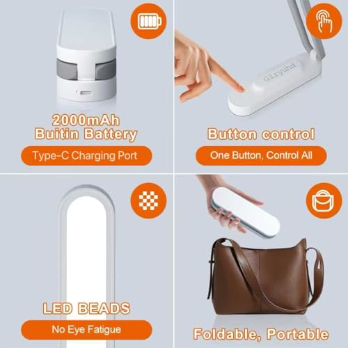 Giryuhd LED Desk Lamp for Office Home & Battery Operated Lamp Rechargeable Lamp Foldable & Portable Light, LED Desk Light ...