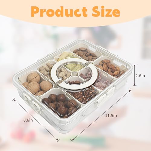 HRXFOZ Divided Serving Tray with Lid and Handle,8 Compartments Snacks Box,Snack Fruit and Veggie Tray,Portable Platter for...