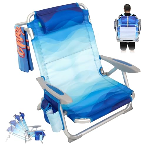 #WEJOY Beach Chair for Adults, Reclining Adjustable Position, Lay Flat Lightweight Folding Portable Aluminum Chair with Ba...