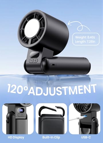 Deyhoc Portable Handheld Turbo Fan, 1-199 Speed Stepless Adjustable with LED Display, 3 IN 1 Pocket Design Mini Fans for I...
