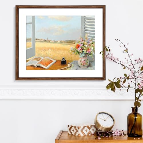 euwazram Rustic Walnut 20x24 Frame - Single Frame, 20 x 24 Poster Frame with Mat for 16x20, Picture Frames for Artwork, Pu...