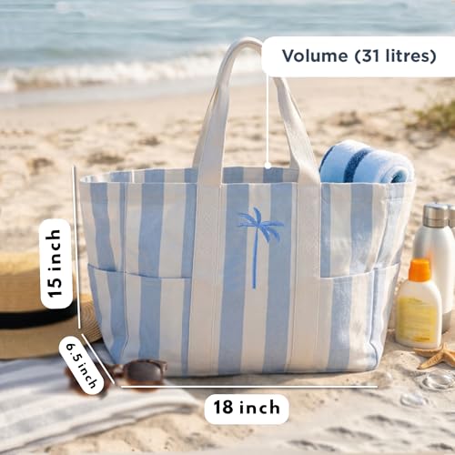 Folkulture Beach Bags for Women Large Waterproof Beach Tote Bag Zipper Beach Bags Waterproof Sandproof