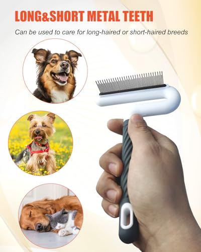 2 PCS Pet Comb with Long & Short Stainless Steel Teeth,Flea and Tick Comb for Dogs & Cats,Pet Grooming Brush for Short&Lon...
