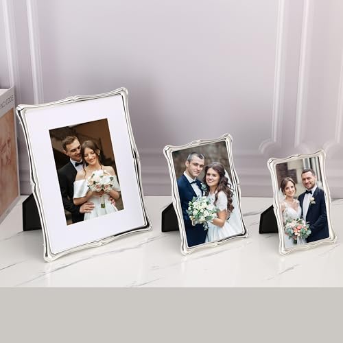 GorYeeFine Silver 8x10'' Premium Alloy Picture Frame with Acid Free Mat for 5x7'',Luxury Hi-End Photo Frames 5x7'' with Bl...