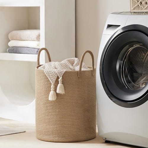 Jute Rope Laundry Hamper Basket by YOUDENOVA, 58L Tall Laundry Basket, Baby Nursery Hamper for Blanket Storage for Bedroo...