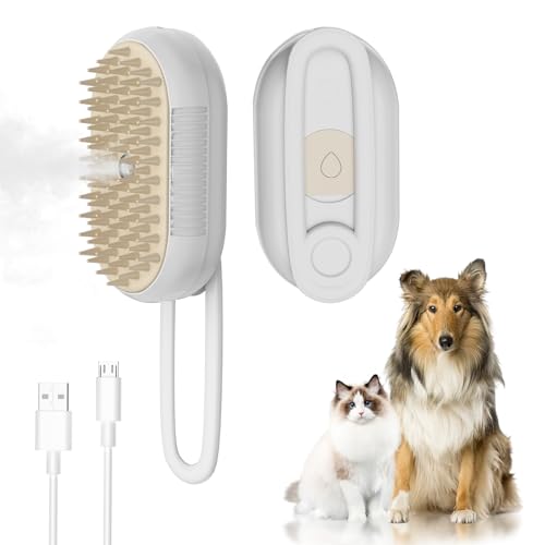 FUICZSN 4-in-1 Rechargeable Cat & Dog Steam Brush for Shedding, Self-Cleaning Pet Groomer with Rotating Handle for Massagi...