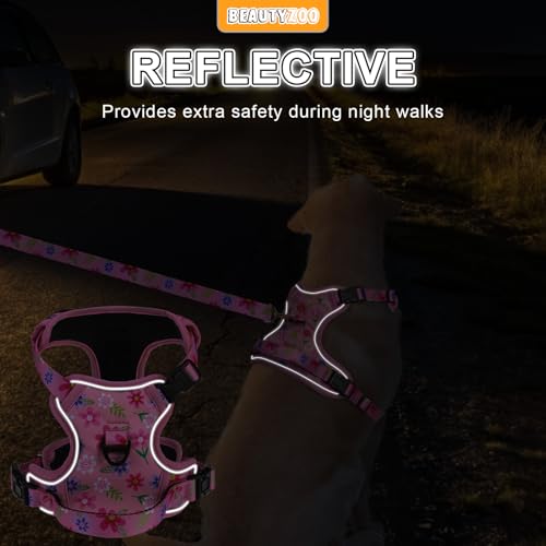 BEAUTYZOO No Pull Dog Harness and Leash Set with 2 Metal Leash Clips - Overhead-Free 3 Snap Buckles Design, Adjustable No-...