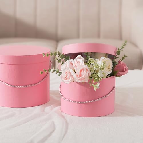 Soul & Lane Round Flower Boxes with Lids: Set of 3 Large Gift Boxes for Flowers and Bouquets, Cardboard Cylinder Gift Box ...