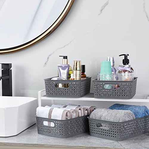 [ 12 Pack ] Plastic Storage Baskets - Small Pantry Organization and Storage Bins - Household Organizers for Laundry Room, ...
