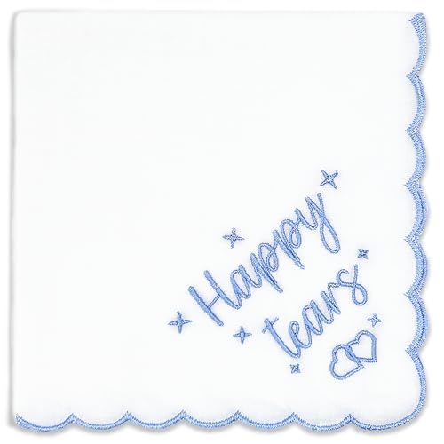 Lamyba Bride Gifts – Something Blue Gift for Bride, Wedding Handkerchief for bride Embroidered Happy Tears Keepsake Handke...
