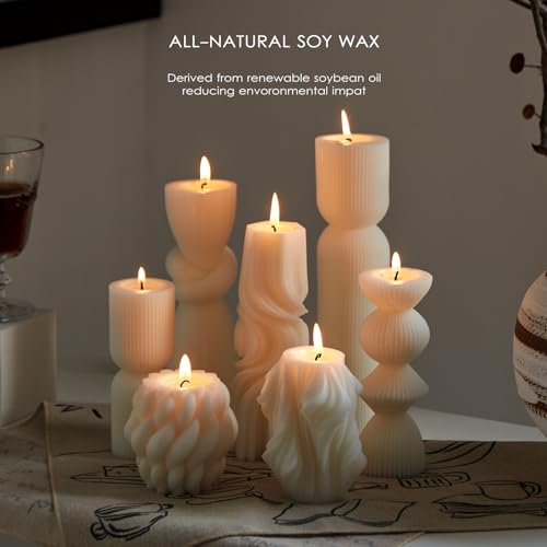 7-Pack Pillar Candles - Soy Wax Handmade Ribbed Candles for Home Decor, Housewarming Gift, Shelf & Table Decor - Aesthetic...