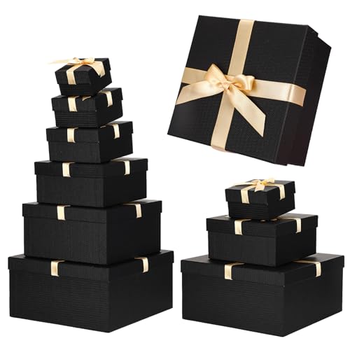 Chivertion 6 Pack Large Nesting Gift Boxes with Lid Ribbon 6 Size Square Gift Wrapping Stacking Boxes for Mother's Day Val...
