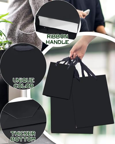 qiqee Black Gift Bags with Tissue Paper Mulit Assorted Sizes 24PCS Present Party Favor Birthday Bags(4pcs Large 13", 10pcs...