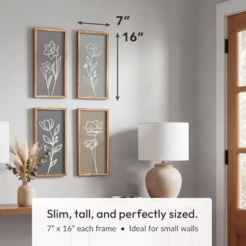 3D Wooden Floral Bathroom Wall Decor (Set of 4) Lightweight, Ready-to-Hang Framed Wall Art For Living Room, Bedroom, or Of...