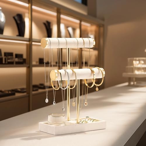bussdis 2 Tier Bracelet Holder Display - Detachable T Bar Beige Velvet Bracelet Holder, Jewelry Holder Organizer for Brace...
