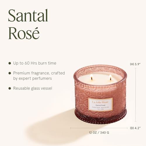 LA JOLIE MUSE Santal Rosé Candle - Saffron, Rose, Patchouli | 12 oz Large 2-Wick Soy Wax Candle | 60 Hours Clean Burn | Gi...