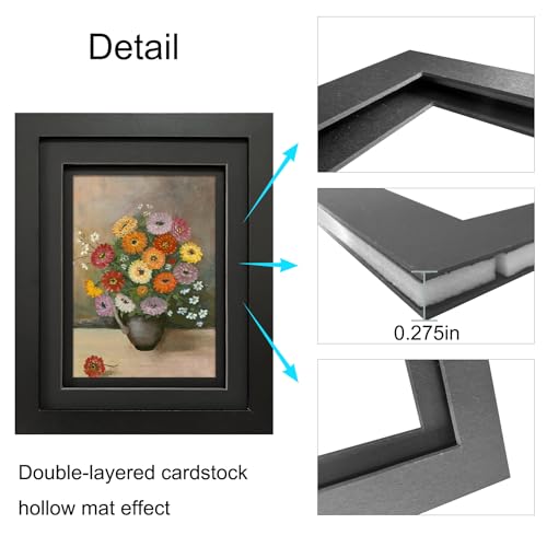 LUCKYLIFE 8x10 Picture Frame Black Wood with Double Mat for Tabletop or Wall, Set of 2