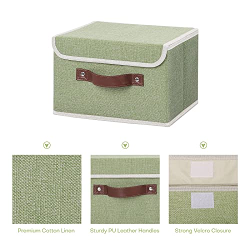 ANMINY Storage Bin with Lid Storage Boxes with PU Leather Handles PP Plastic Board Decorative Foldable Lidded Cotton Linen...