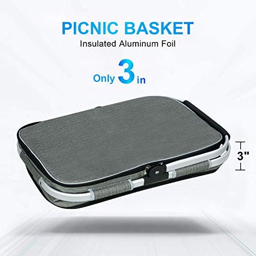 LIQING 35L Large Picnic Basket 2 Layers of Internal Pockets Leak-Proof and Insulated ，Folding with Internal Support for en...