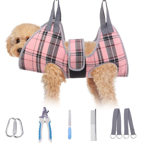 BEAUTYZOO Dog Grooming Hammock for Small Dogs Cat- Dog Sling for Nail Trimming/Clipping- Dog Hanging Harness Holder with T...