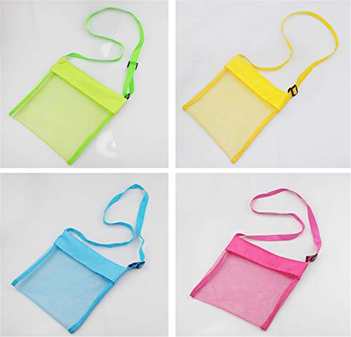 COTDINFORCA 5-PCS Colorful Mesh Beach Bags Sand Away Portable Foldable Sea Shell Bag with Adjustable Carrying Straps/Toy S...