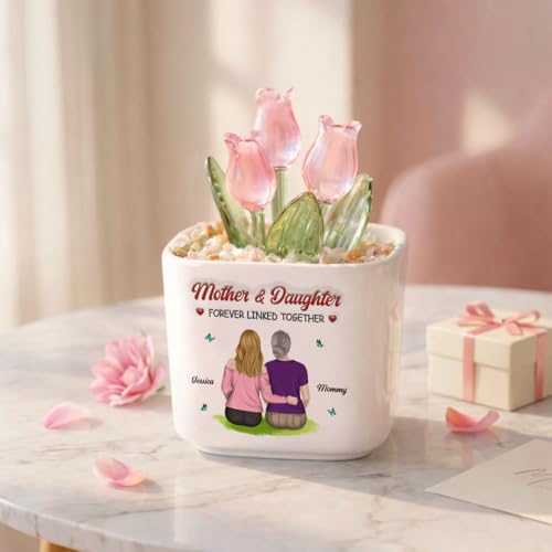 Wrappiness Glass Everlasting Tulips Pot for Women - Personalized Gifts - Glass Flowers Decor, Birthday Gift for Daughter f...